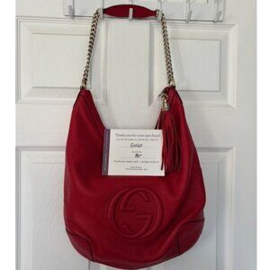 Authentic Gucci Soho red pebbled calf skin leather shoulder bag